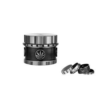 Grinder alu 4 pièces 50mm feuille de chanvre argent/noi