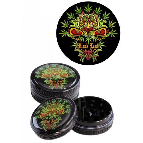 Black Leaf Leaf Skull Grinder noir en 2 parties.